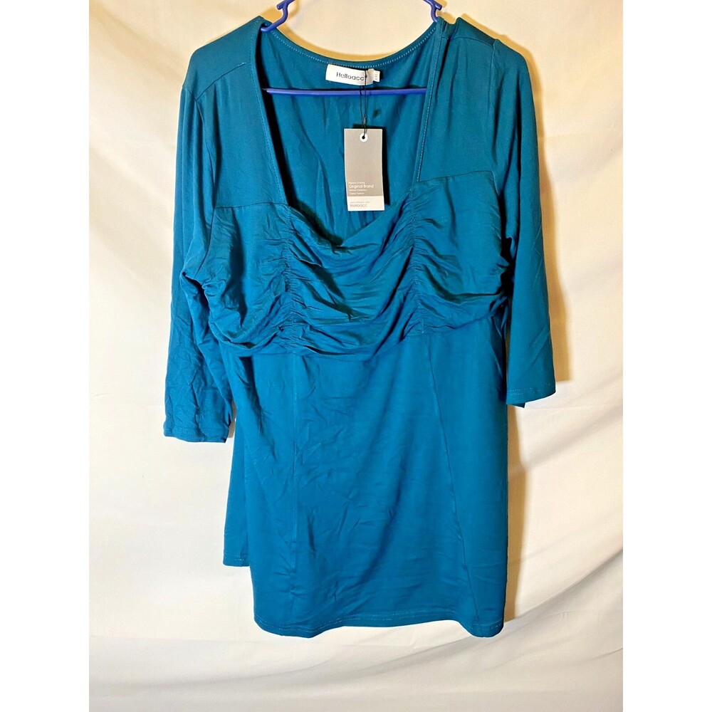 New NWT Helloacc Womens Plus Size XXL 2X Blue Square Neck Tunic Top Shirt Blouse